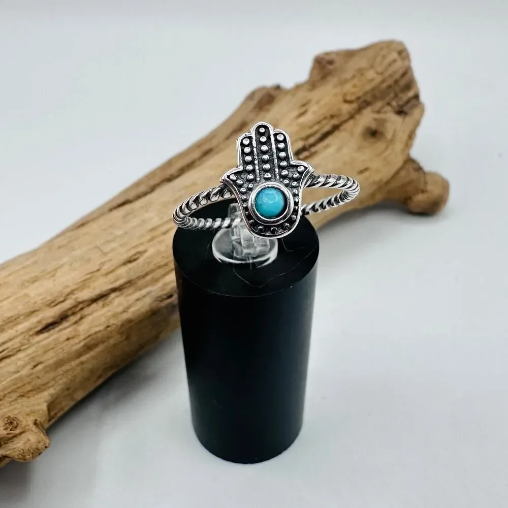 Hamsa Turquoise and Sterling Silver Ring